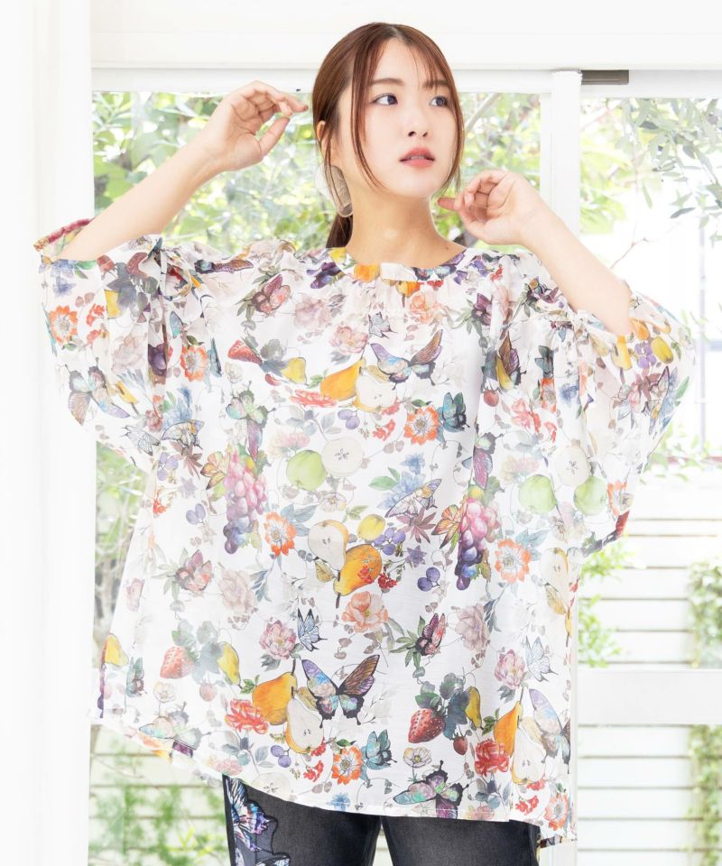 スカラー ScoLar ミックスフルーツ柄シアーチュニック （ブラック） 楽天市場】スカラー ScoLar ミックスフルーツ柄シアーチュニック