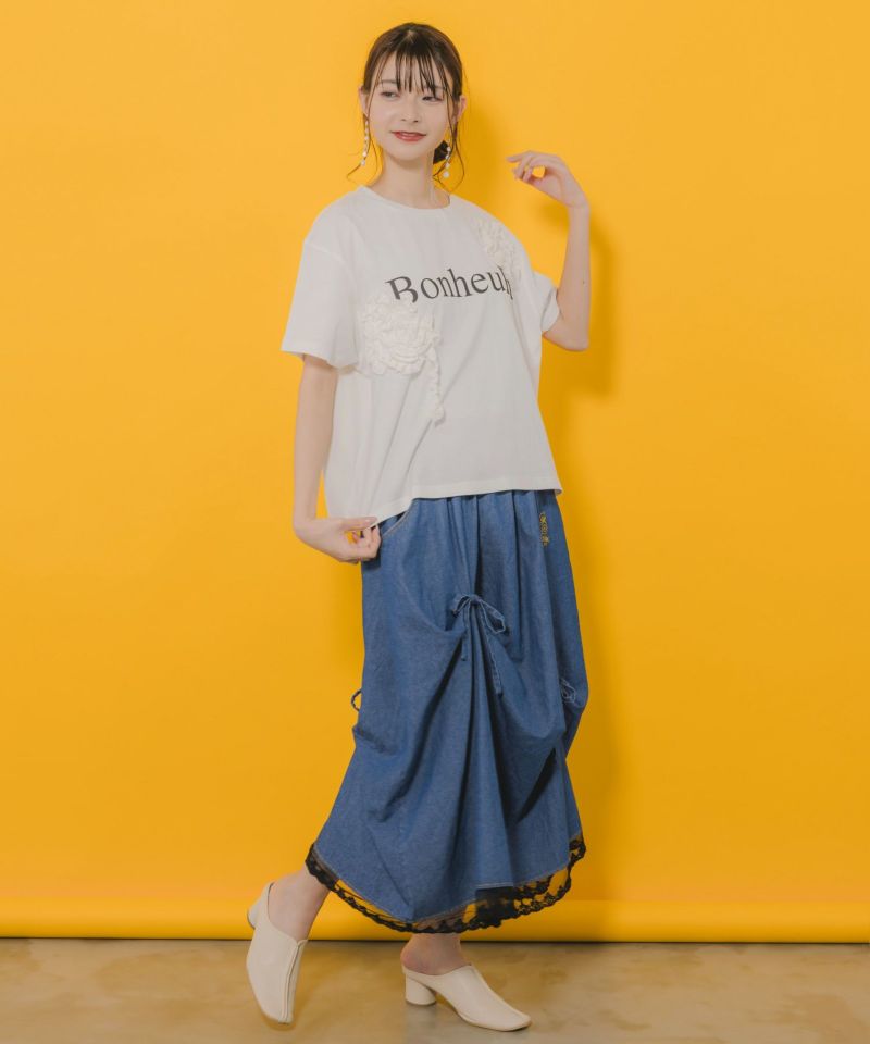 tシャツ 752001：ボヌールロゴ レーステープTシャツ レディース セール】752001：ボヌールロゴ レーステープTシャツ（Tシャツ