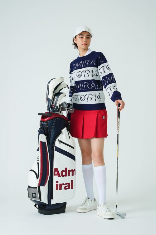 未使用 ADMIRAL アドミラル ニット ロゴ スカート ピンク レディースM Admiral アドミラル 長袖ポロシャツ ピンク×ネイビー 袖ライン