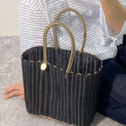 レトラ♪編み込みかごバッグ 黒&金 レトラ♪編み込みかごバッグ 黒&金 レトラ♪編み込みかごバッグ