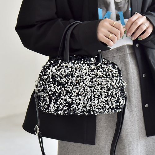 quaranciel: 2way スパンコール スクエア ボストン ショルダーバッグ