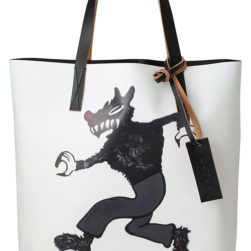 MARNI(マルニ)｜TRIBECA ウルフプリントショッピングバッグ/ブラック