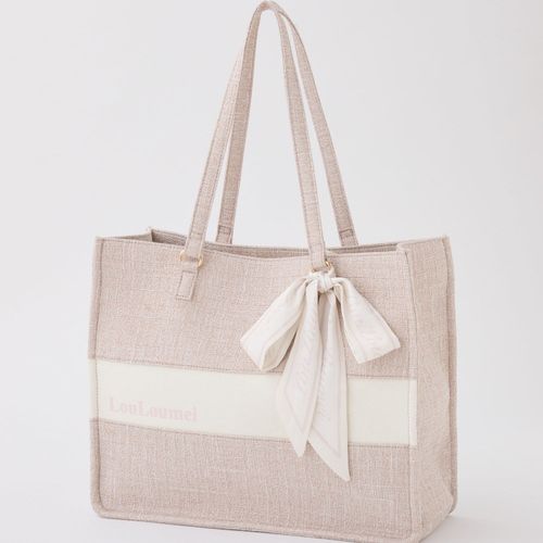 LouLoumei】スカーフ付ツイード横長キャリーオントート／自立可能