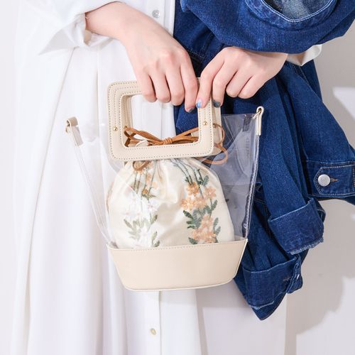ANNA SUI - アナスイ 花柄 カービング クリア バッグ 巾着付き