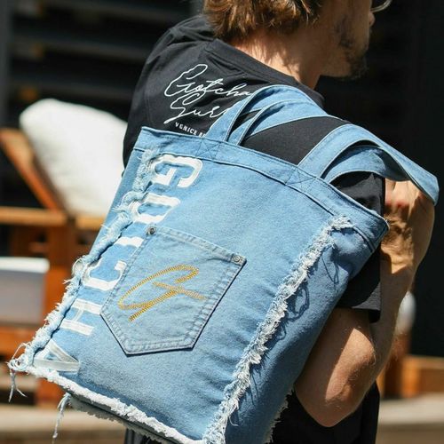 【Purificacion Garcia】デニムキャンバス編み込みトートバッグ Origami zipped shoulder bag denim blue - Purificacion Garcia