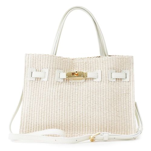 グレー系ラフィア素材　トートバッグ MARCO MASI】【別注】 レザーハンドル ラフィア トートバッグL｜collex