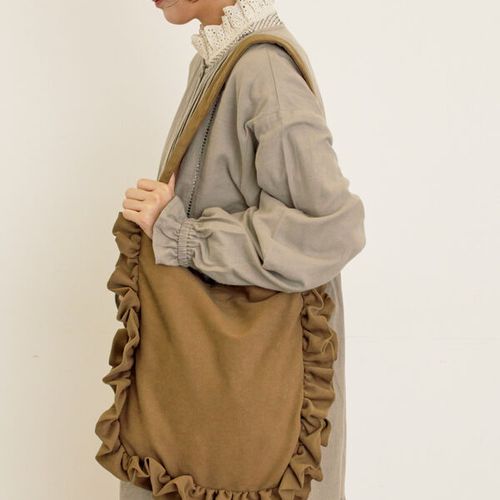 セール】 ラウンドフリルトートバッグ（ベージュ/キャメル/バッグ