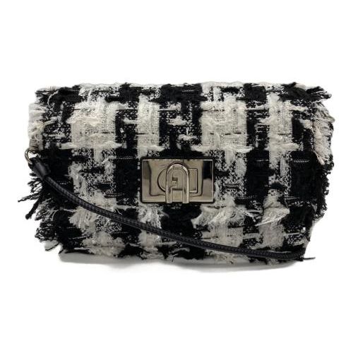 FURLA ツイードハンドバッグ ブラック/ホワイト 中古・古着通販】FURLA (フルラ) ツイードミニショルダーバッグ
