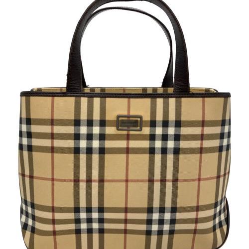 ●バーバリーロンドン BURBERRY LONDON●ハンドバッグ レザー×ジャガード●ブラウン(濃)×ベージュ×マルチ チェック柄●美品 バーバリーロンドン Burberry LONDON バッグ ハンドバッグ キャンバス
