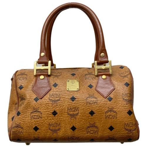 MCM ボストンバッグ ブラウン レザー Authentic MCM Visetos 2Way Shoulder Boston Bag Brown Leather