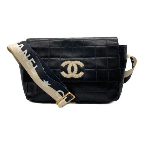【CHANELシャネル】チョコバー★ロゴ★ハンドバッグ★ラムスキン★アイボリー 2.55 チョコバー Wチェーンショルダーバッグ ラムスキン ブラック