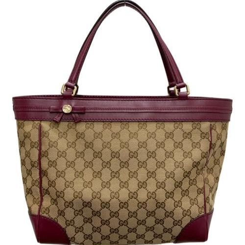 グッチ　キャンパストートバッグ GUCCI グッチ トートバッグ GGキャンバス レザー レッド グレー