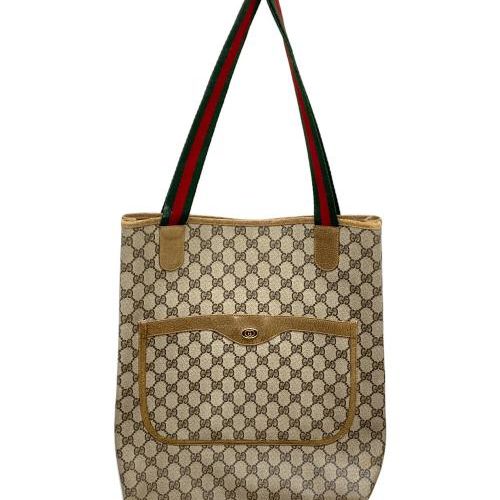 【美品】グッチ トートバッグ ベージュ キャンバス シェリーライン GG柄 グッチ GGキャンバス シェリーライン トートバッグ ベージュ