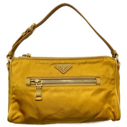 PRADA ナイロン イエローハンドバッグ 中古・古着通販】PRADA (プラダ) ロゴプレート ナイロンハンドバッグ