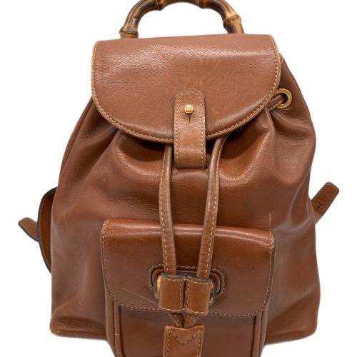 中古・古着通販】GUCCI (グッチ) バンブーレザーリュック ブラウン