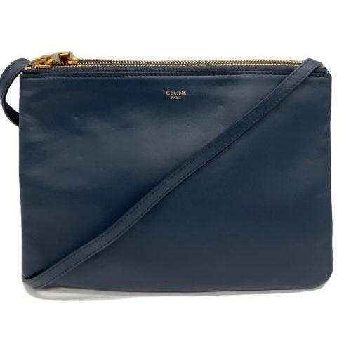 【美品】セリーヌ トリオラージ ショルダーバッグ ダークネイビー レザー 美品】セリーヌ CELINE トリオ ラージ ショルダーバッグ 斜め
