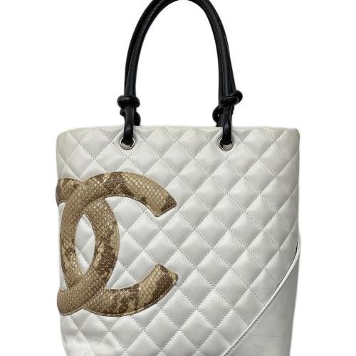 CHANEL カンボンライン マトラッセ パイソン トートバッグ ホワイト 中古・古着通販】CHANEL (シャネル) カンボンライン パイソンココ