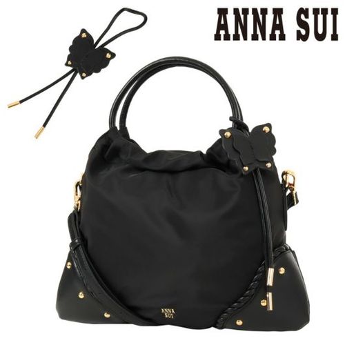 極美品 アナスイ トートバッグ シボ革 スタッズ バタフライ 蝶 型押し y2k アナスイ ハンドバッグ バタフライツイスト レディース 318042 ANNA