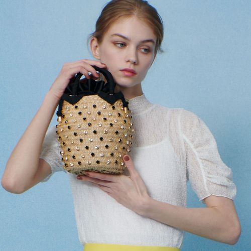 極美品 ルナイン NINA TWIST SMALLビジュー かごバッグ スタッズ