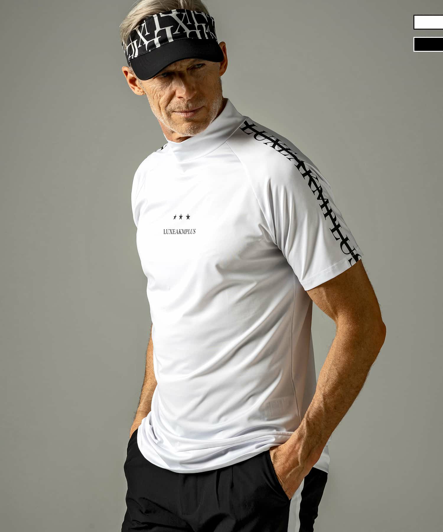 【美品】  GOLF 半袖モックネックTシャツ ロゴ GOLF シルエットロゴ モックネック半袖Tシャツ(半袖シャツ