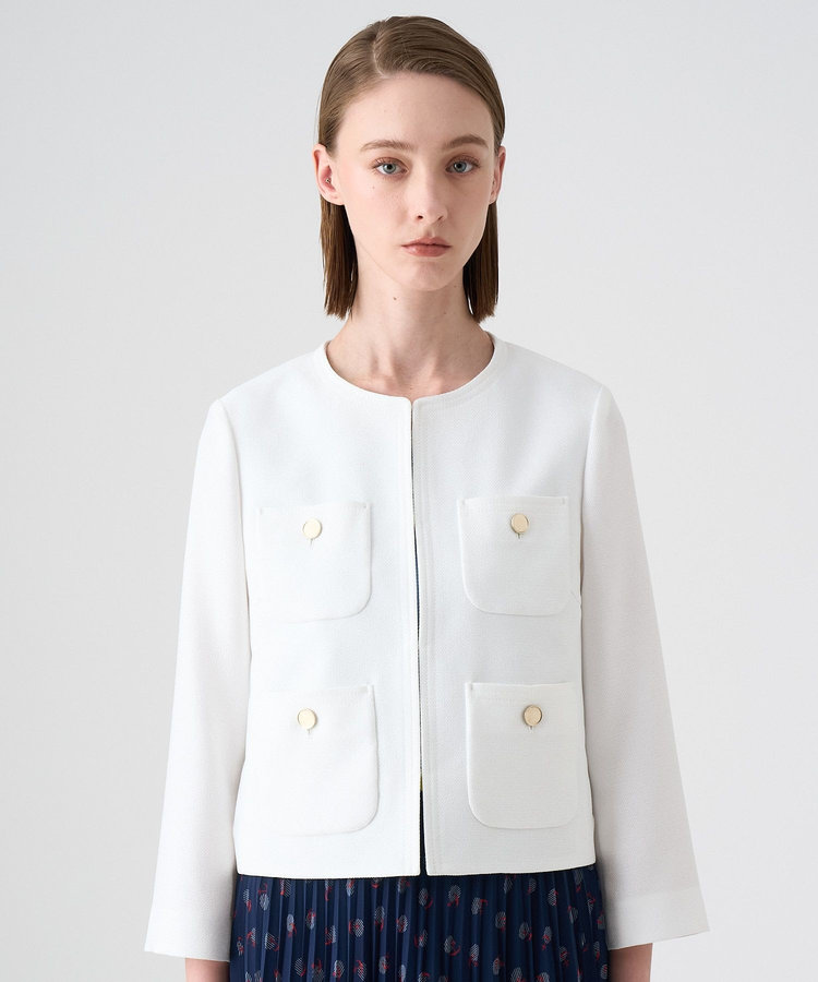 美品✨現行アナイ　バスケットステッチ　ノーカラージャケット　銀ボタン　M 黒 美品✨現行アナイ バスケットステッチ ノーカラージャケット 銀