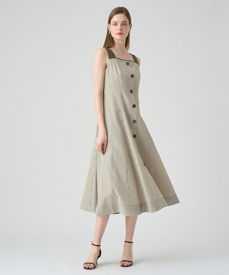 【新品タグ付】♡ANAYI♡ストライプスクエアネックワンピース♡36 ANAYI ワンピース サッカーストライプスクエアネックワンピース