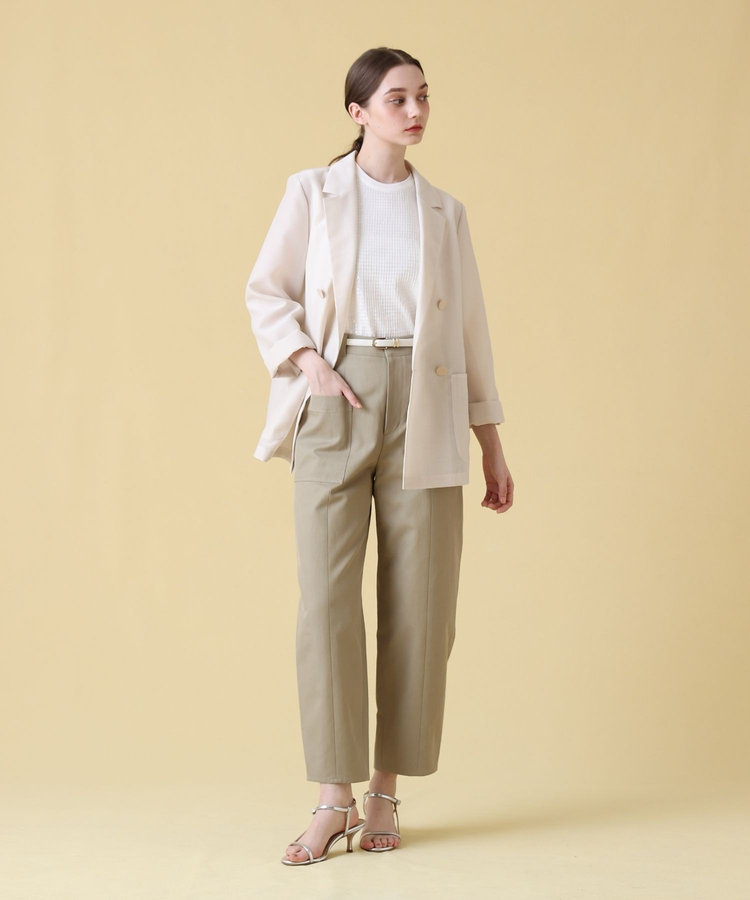 ANAYI 25SS ハードオーガンジーダブル ジャケット ベージュ ストレッチクロスノーカラー ジャケット|ANAYI OFFICIAL ONLINE