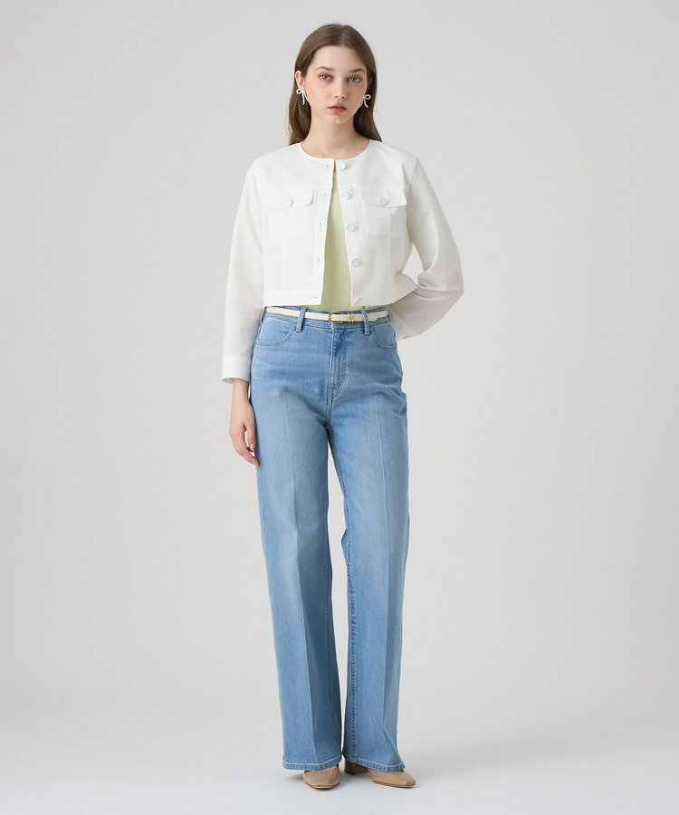 完売☆ANAYIサッカーストレッチクロップドブルゾンノーカラー