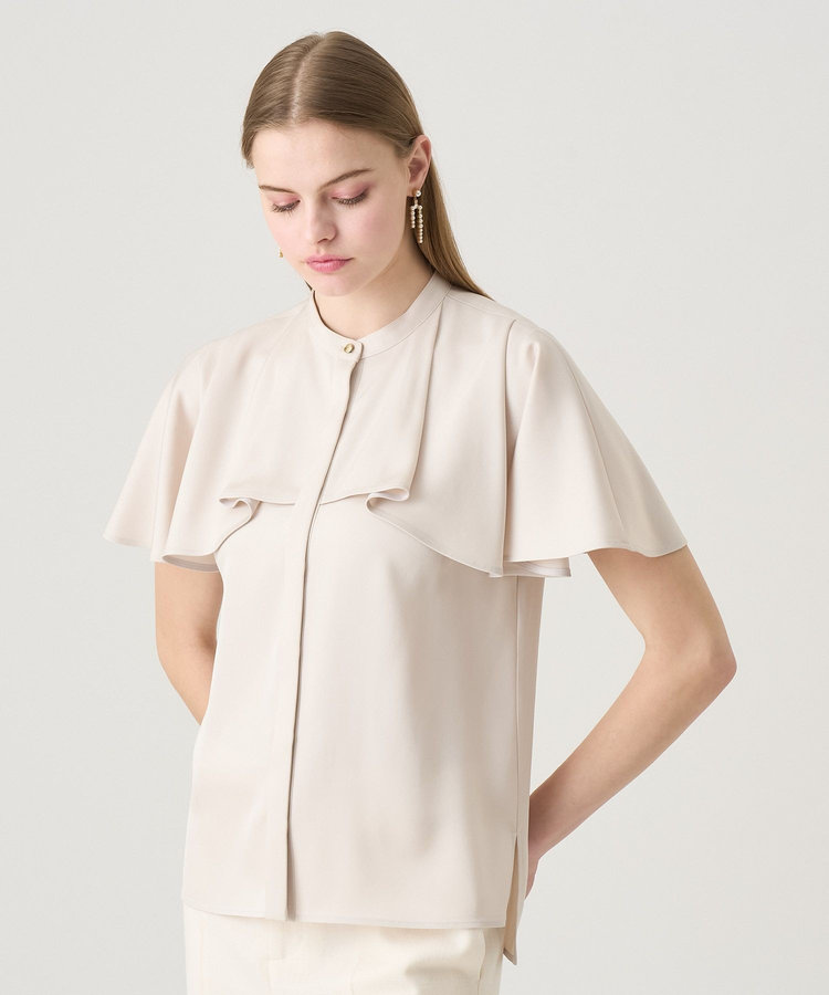アナイ◇コンパクトサテンタックケープブラウス