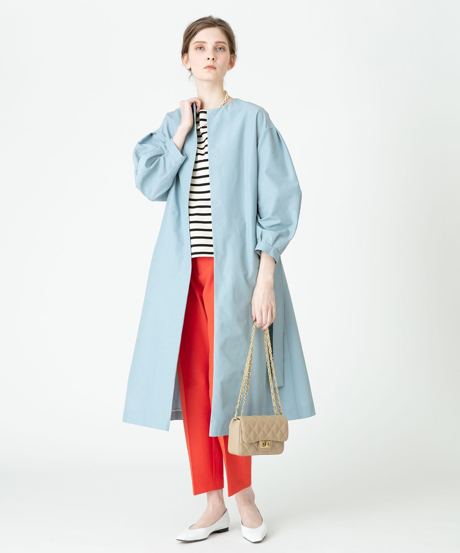 allureville アルアバイル　グログランロングコート　ネイビー　M allureville ノーカラーコート コート グログランフロントジップ