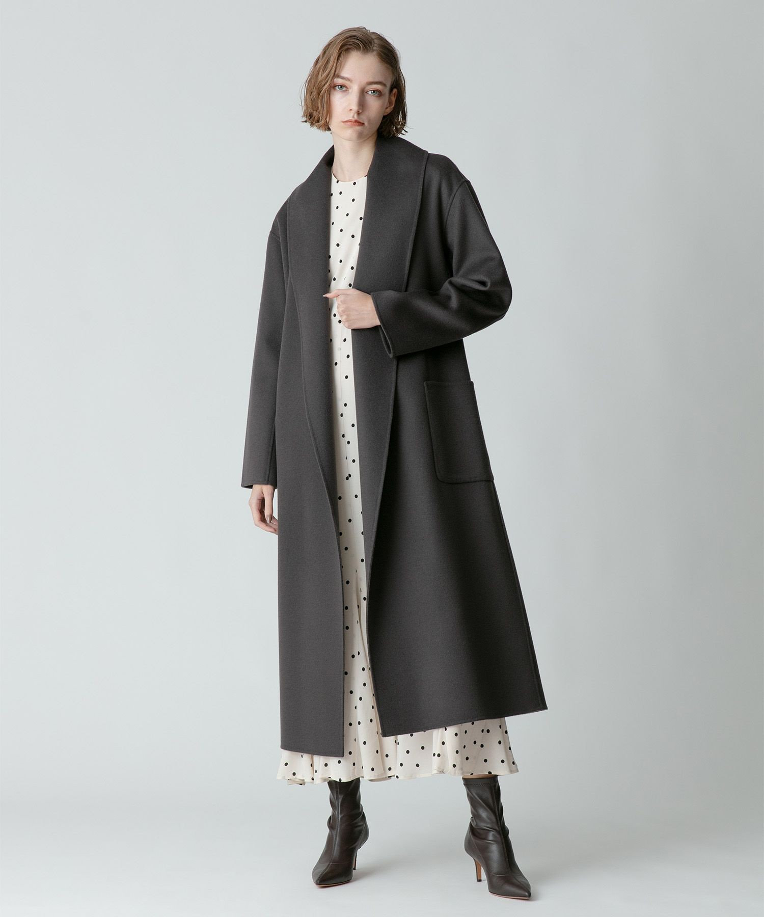 GALERIE VIE リバーコート Sサイズ カシミヤ混 ロング グレー