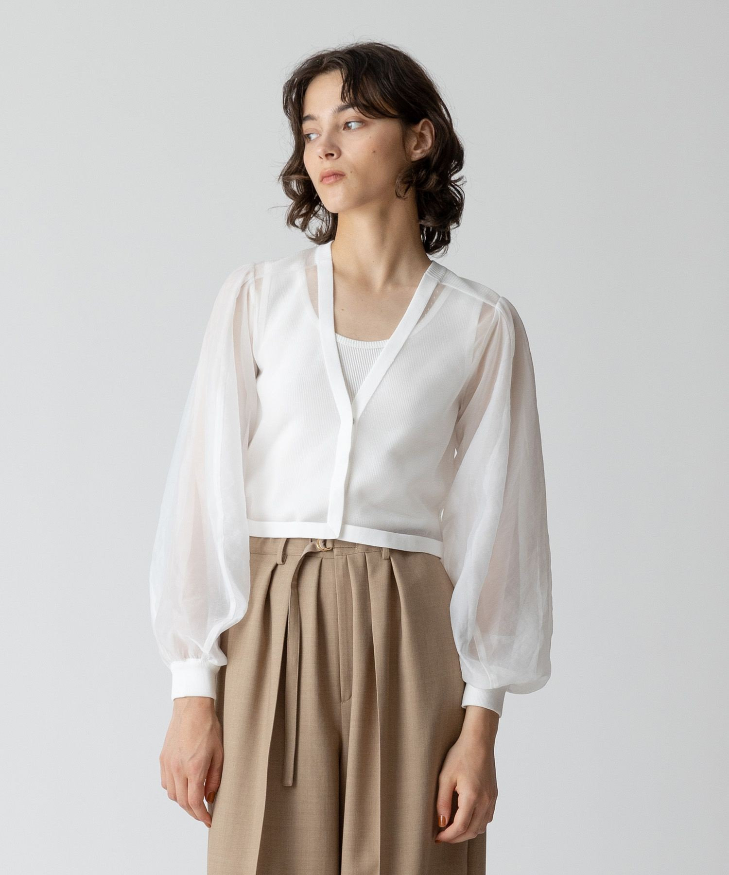 1716A 美品 イエナ 24SS 5分袖カーディガン パフスリーブ シアー