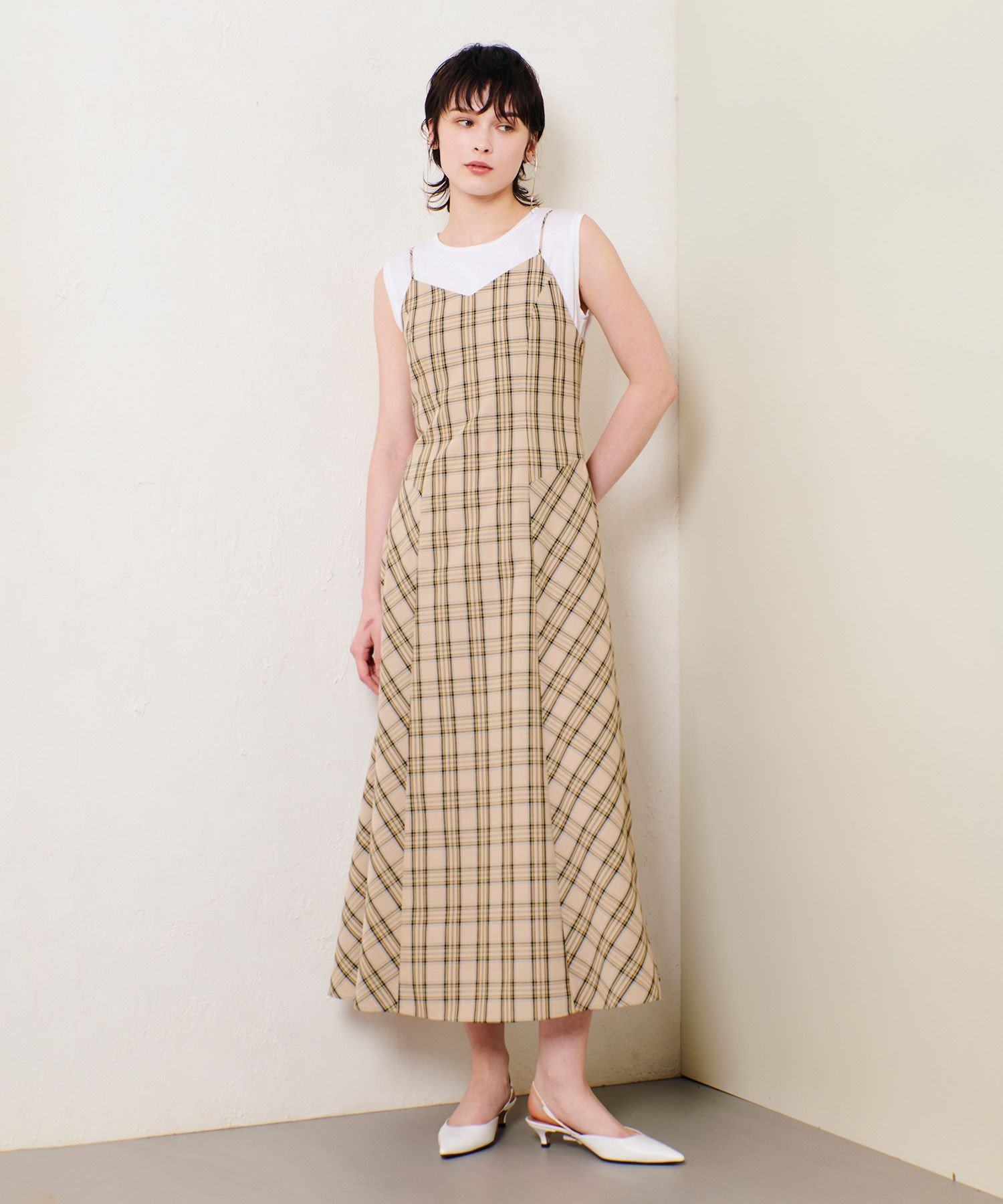 【Courreges】バックル コットンワンピース キャミワンピ S・Mサイズ展開】レースバックリボンキャミワンピース