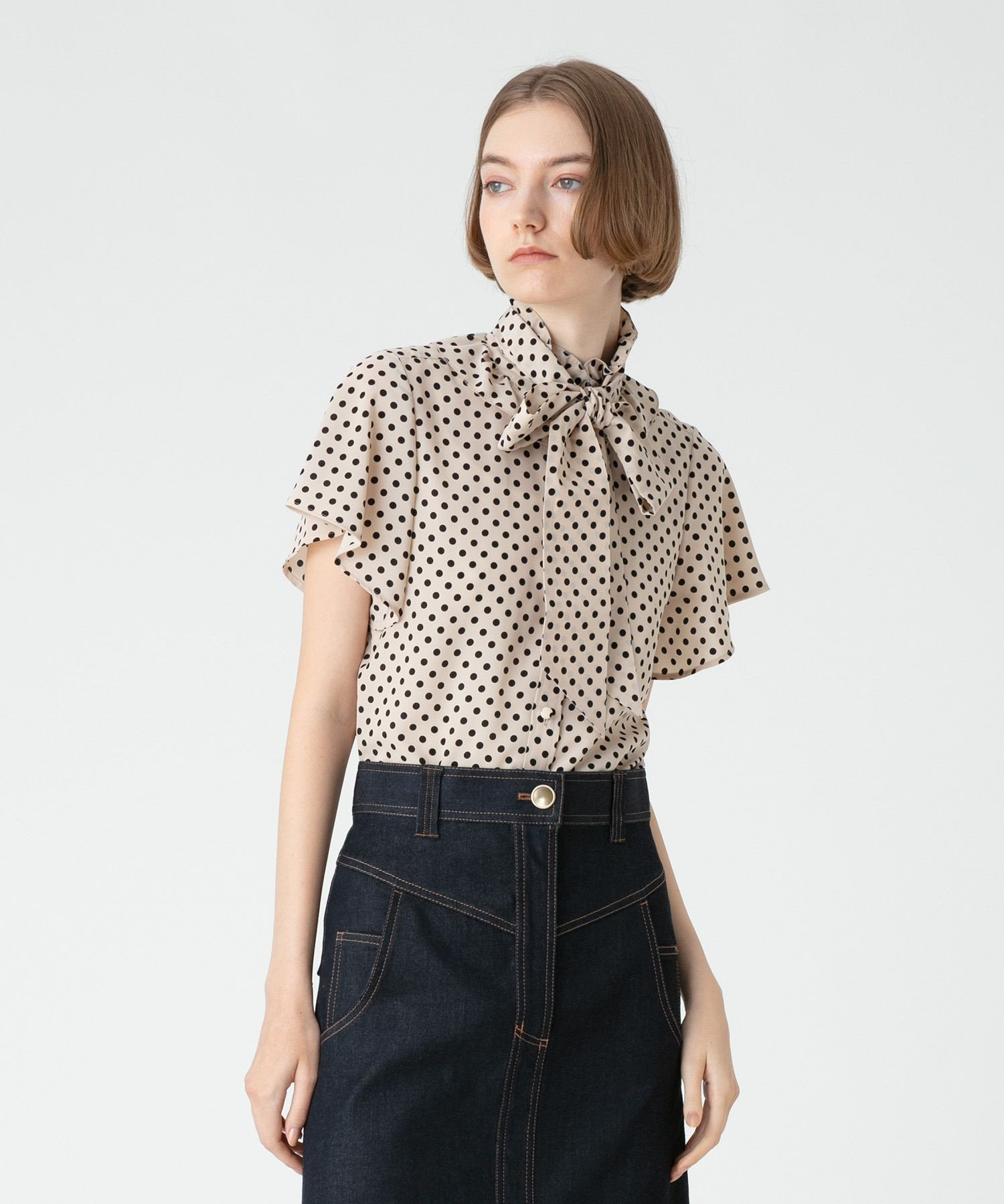 公式の  LOULOU WILLOUGHBY】デシンドットフレアスリーブブラウス トップス