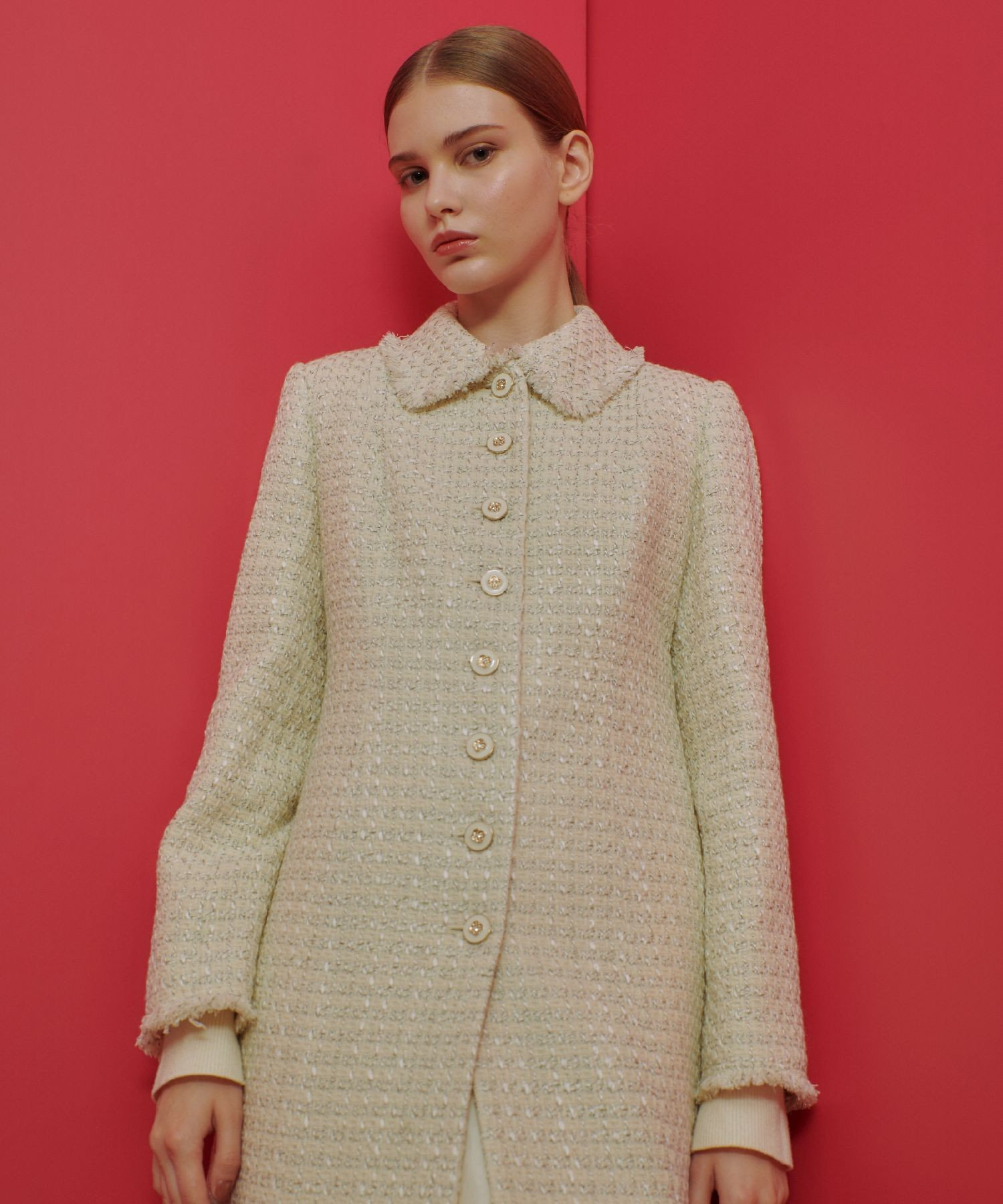 LOULOU WILLOUGHBY】モノトーンツイードロングコート