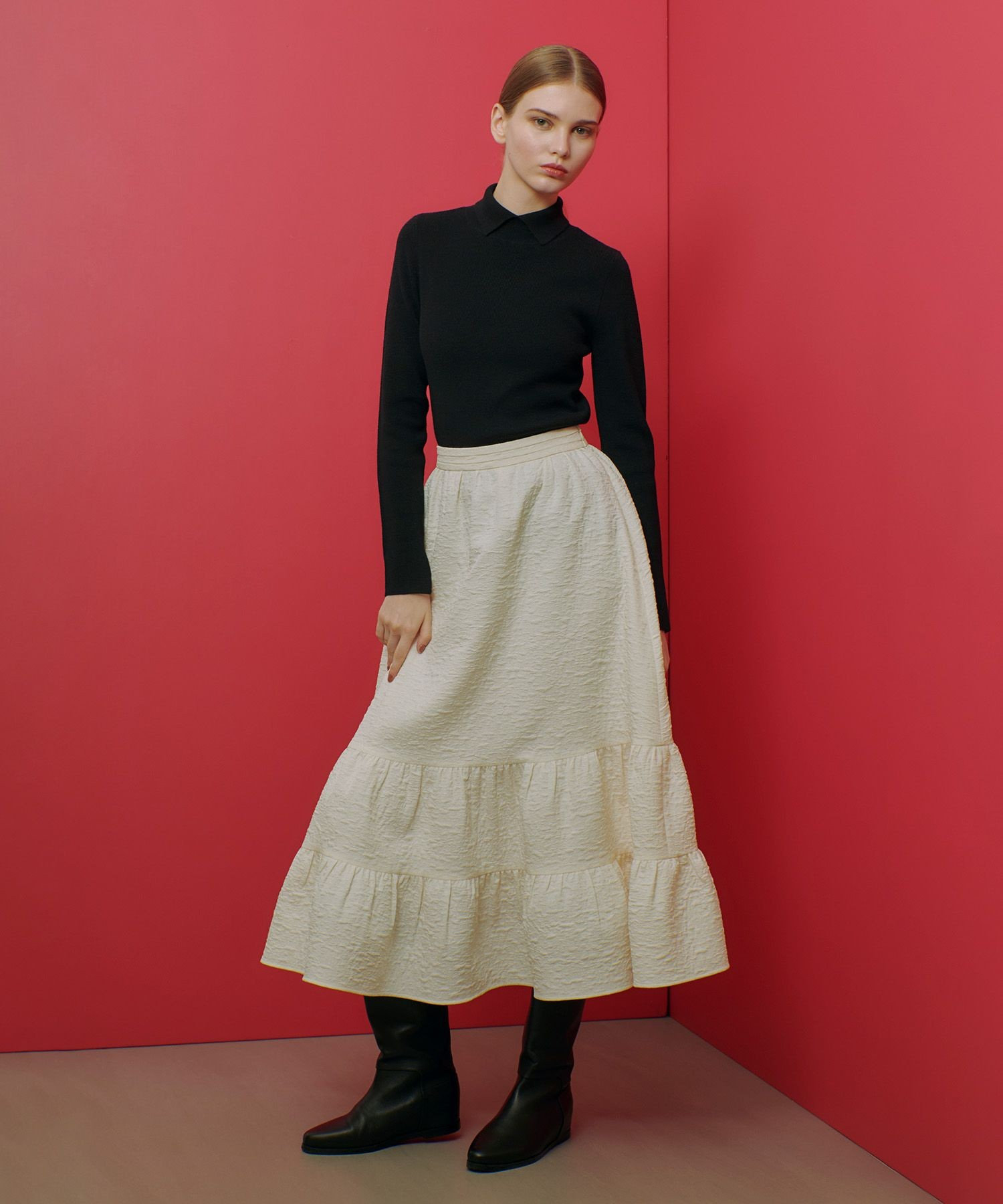 未使用品 LOULOU WILLOUGHBY ティアードプリーツスカート 1 LOULOU WILLOUGHBY】ジャガードティアードスカート|allureville