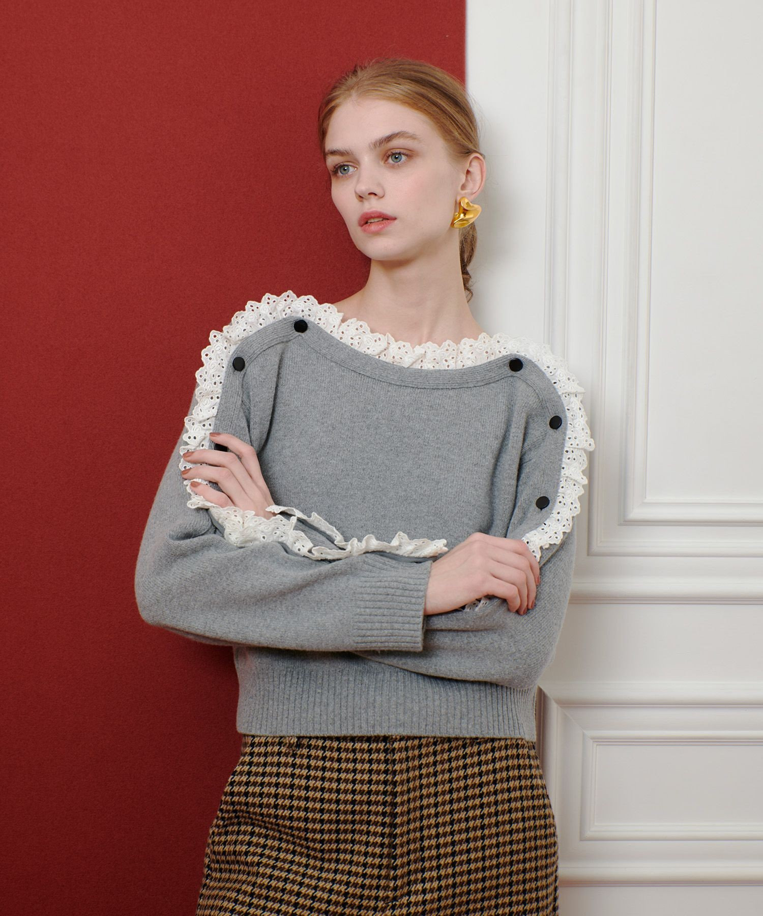 ニット セーター 「LOULOU WILLOUGHBY」ショルダーレース釦プルオーバー レディース LOULOU WILLOUGHBY】ショルダーレース釦プルオーバー