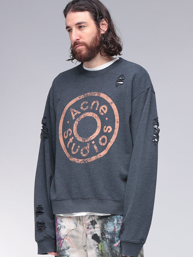 Acne Studios ダークグレー 長袖トレーナー Acne Studios (アクネストゥディオズ) ダメージ加工 プリント